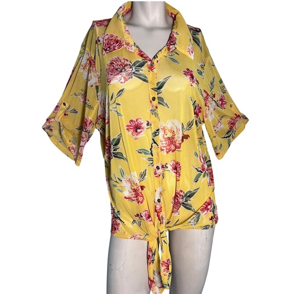 So‎ It Is Floral Print Tie Front Blouse Cottagecore Top Sheer 2X Boho Vacation - Picture 1 of 8